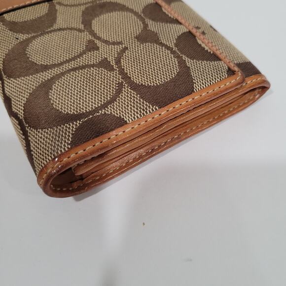 Coach Long Wallet Stripe Envelope Beige Brown Tan Designer Large Leather Canvas - Picture 7 of 8